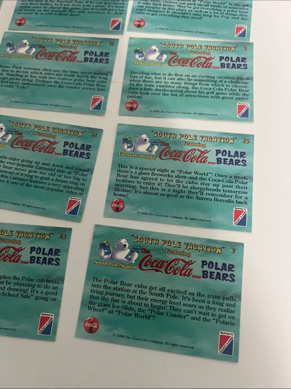 1996 South Pole Vacation Coca Cola Polar Bears Trading Cards (15) - Lot #3